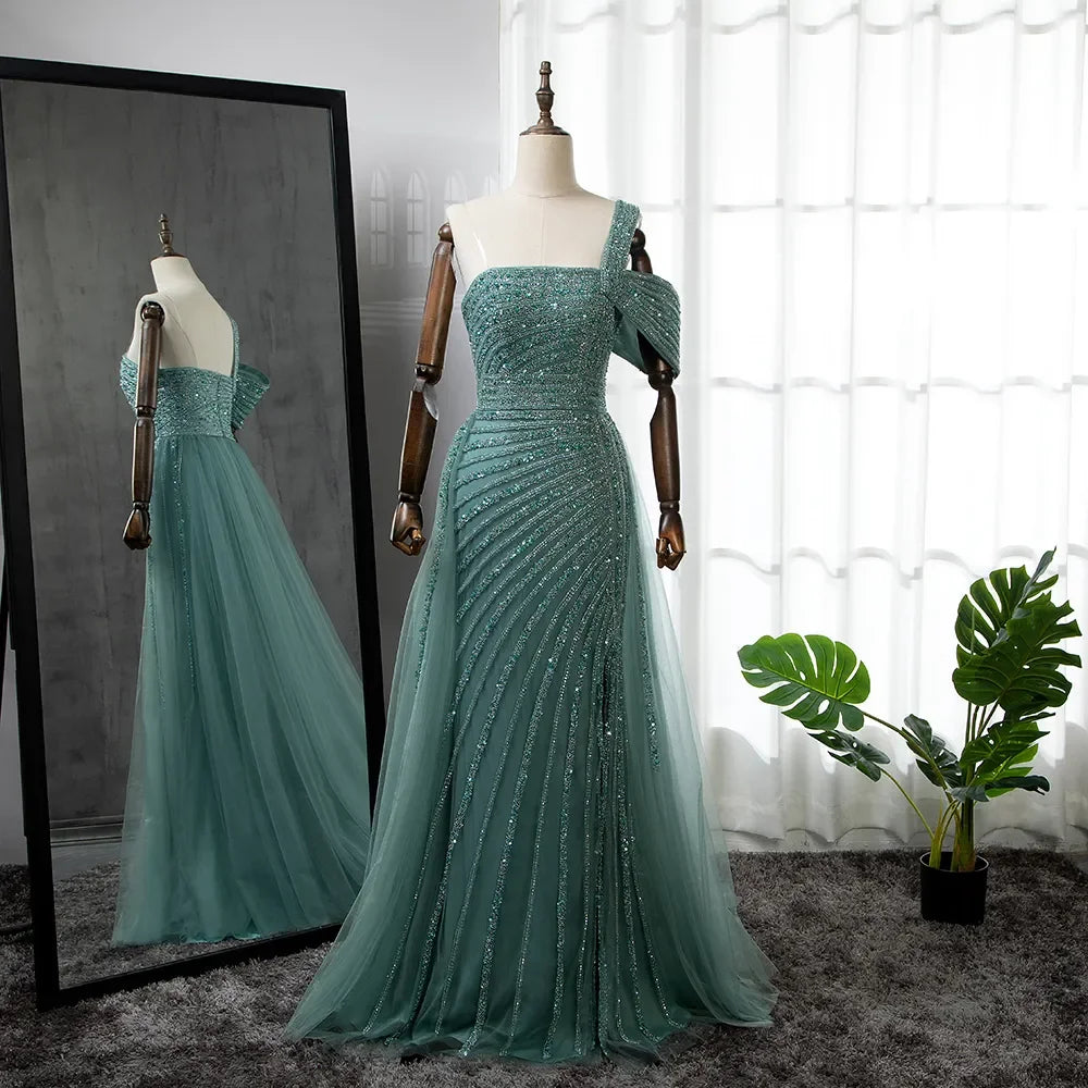 Turquoise High Split Luxury Beaded 2024 For Woman Party