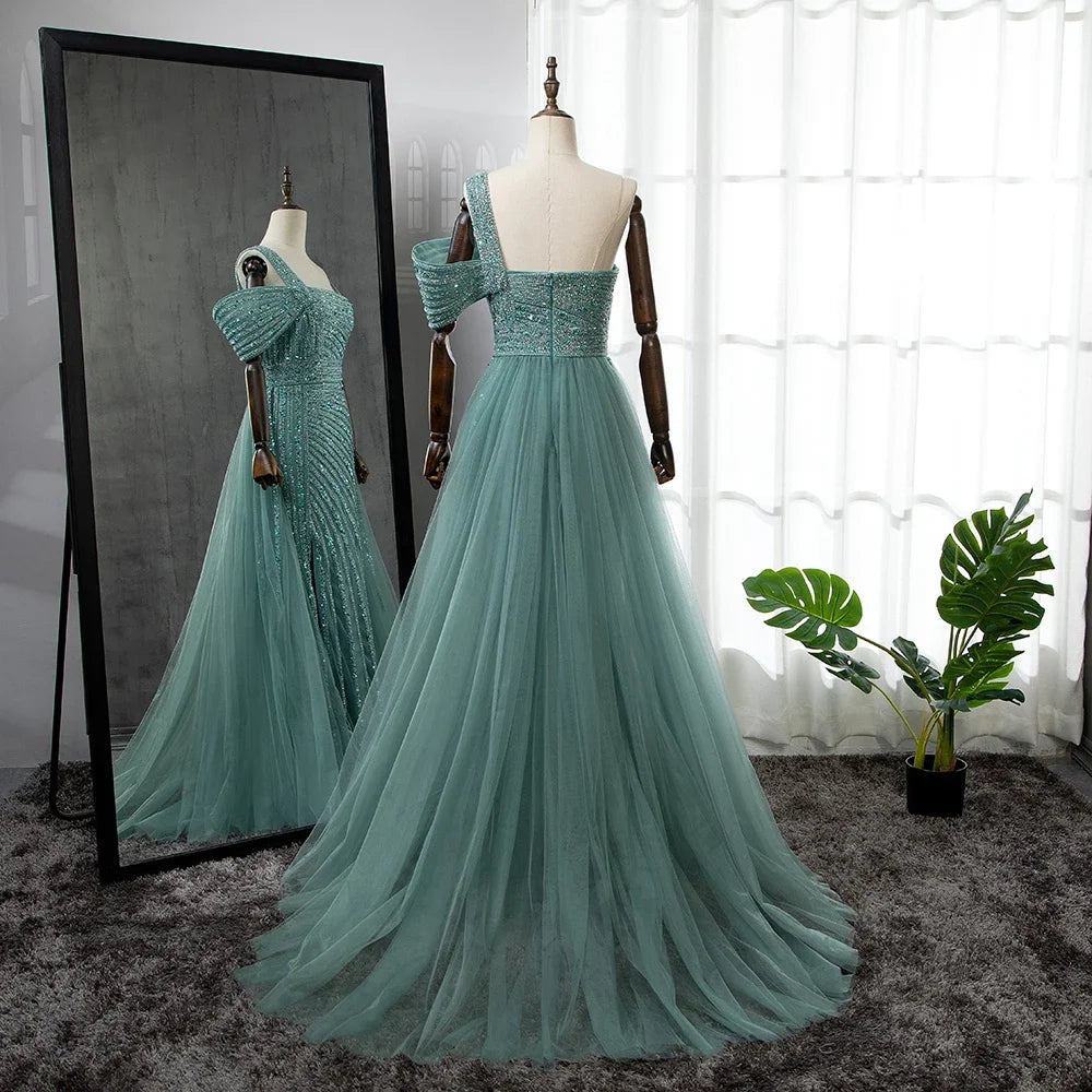 Turquoise High Split Luxury Beaded 2024 For Woman Party