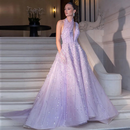 Luxury Beaded Lilac Evening Dresses Wedding Party 2024