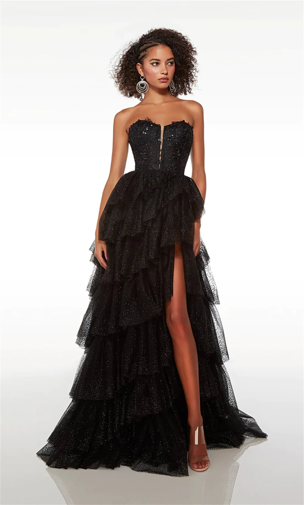 Black Lace Embroidery Prom Dresses