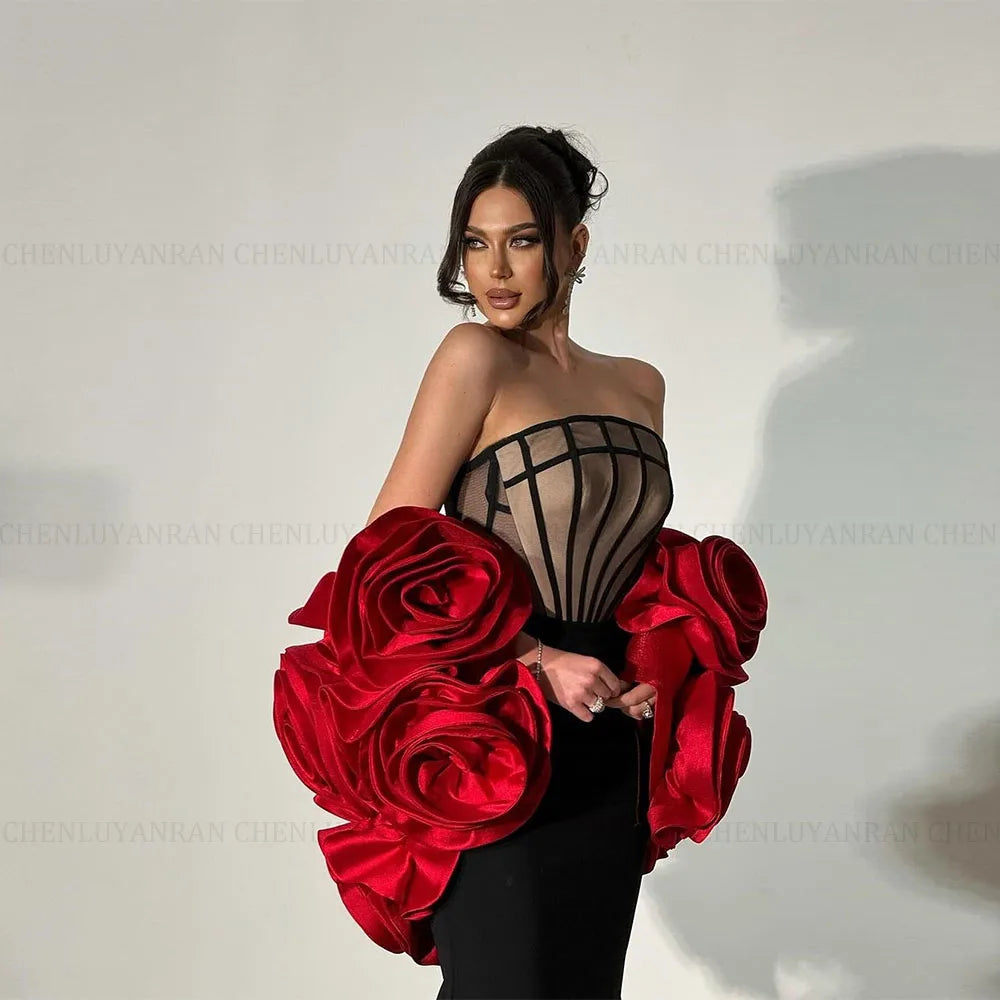 Luxury Red 3D Flowers Formal Occasion Dresses 2024